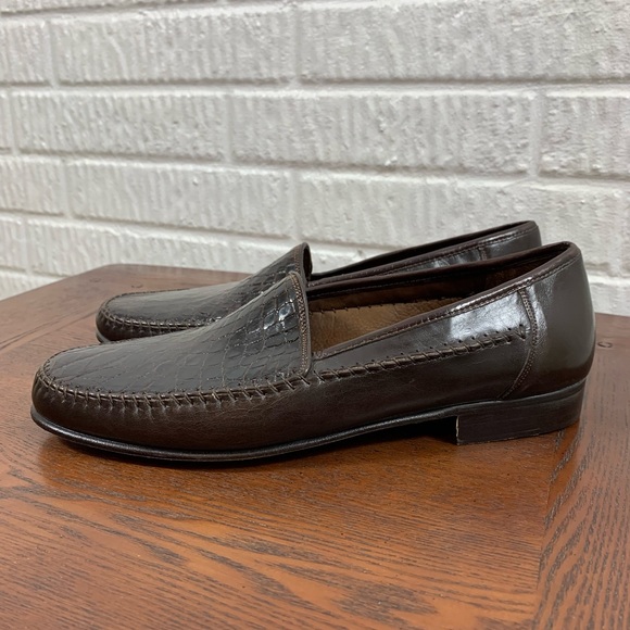 Johnston & Murphy Men's 12 M Domani Brown Croc Leather Loafers Spain NWOB - Picture 1 of 10